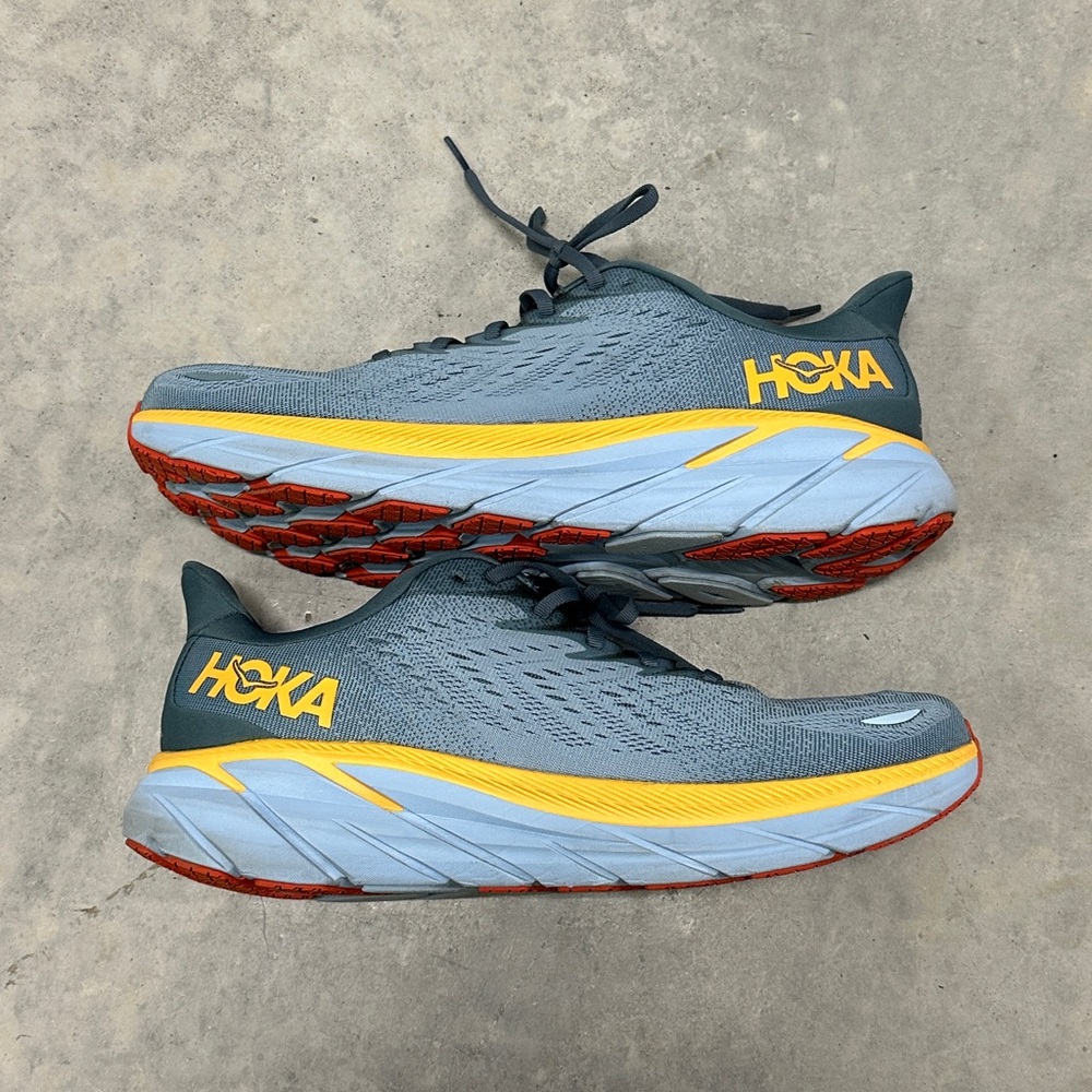 Hoka Gray and Yellow Athletic Shoes